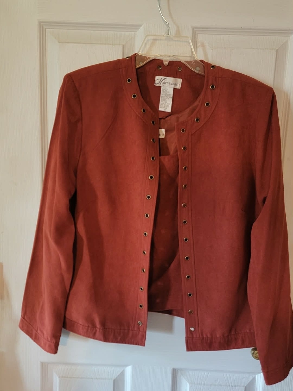 dressbarn Rust-Red Eyelet Trim Open Front Jacket